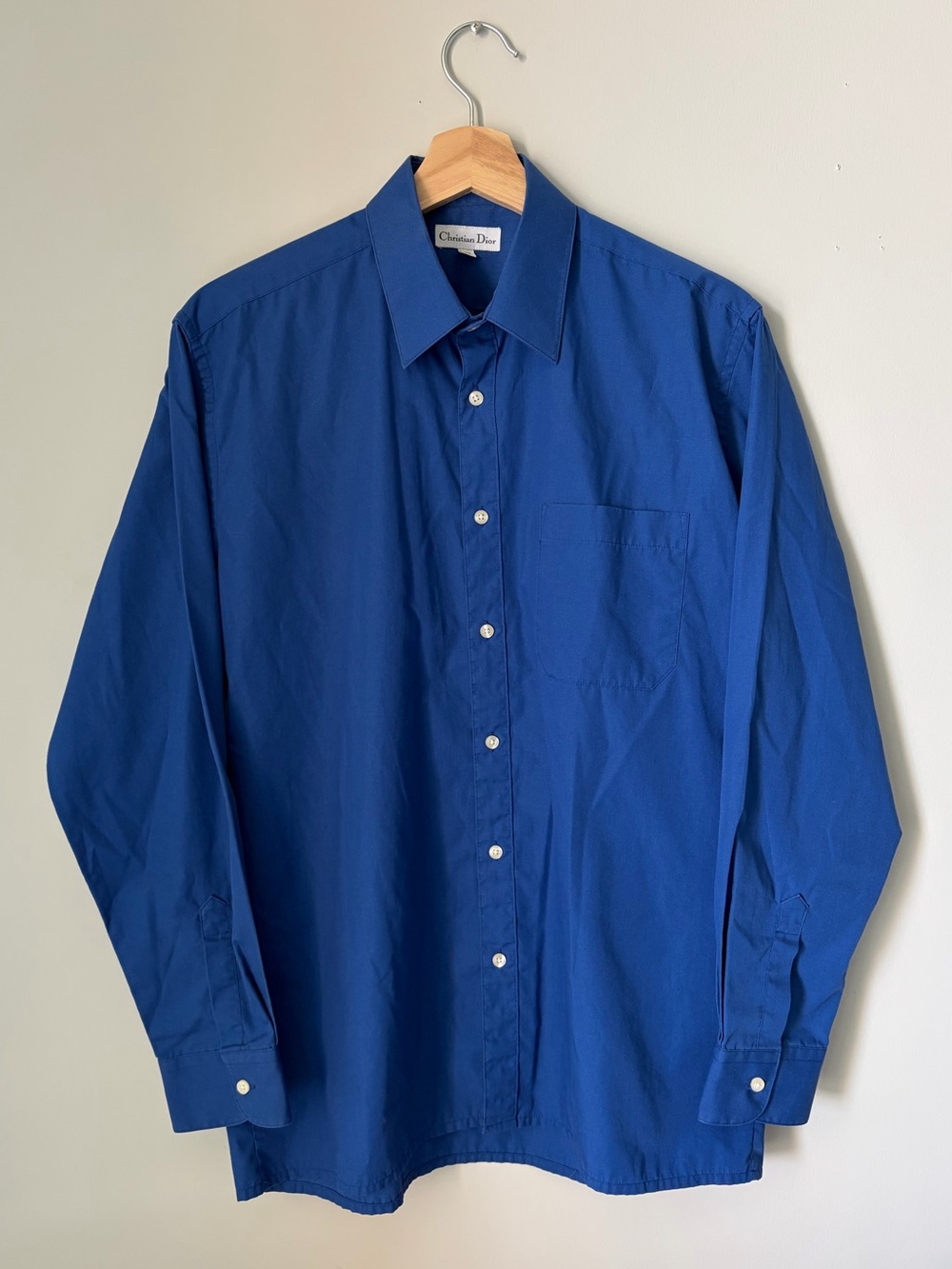 Vintage 80s/90s Dior Men's Button-Up Shirt in Cobalt Blue